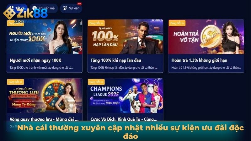 Nhà cái thường xuyên cập nhật nhiều sự kiện ưu đãi độc đáo